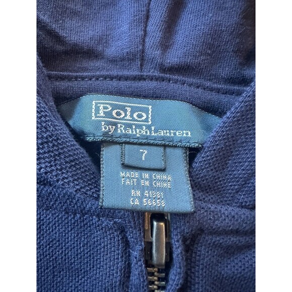 NWT POLO Ralph Lauren Boys 7 Navy Blue Big Pony Hoodie Jacket Full Zip Cotton - Picture 4 of 5